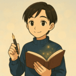 夢ノートを手に持ちペンを構える「しい」のイラスト