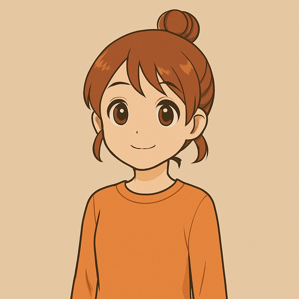オレンジ色の服を着た「うみちゃん」の微笑みイラスト