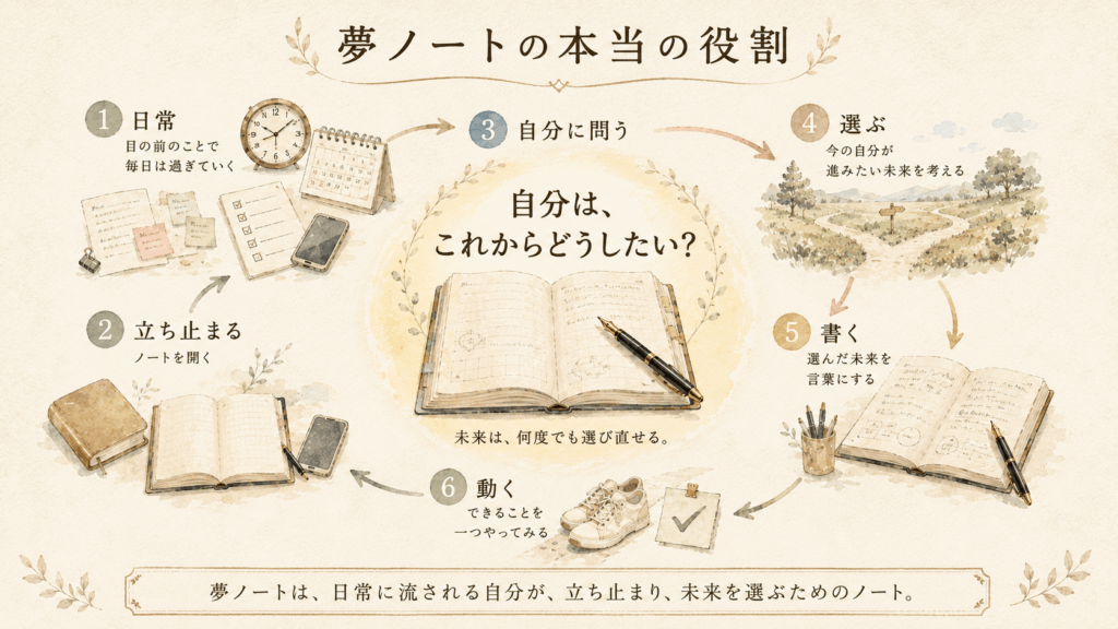 日常から立ち止まり自分が進みたい未来を選ぶ夢ノートの役割