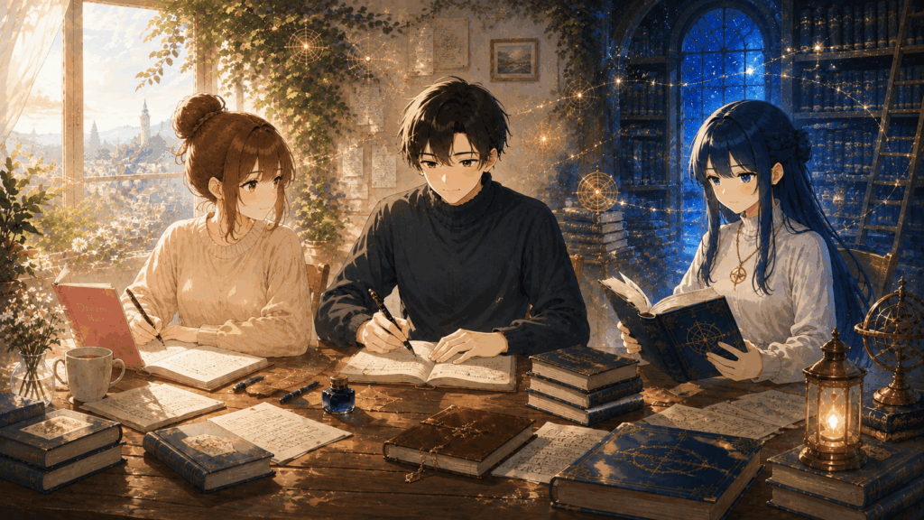 SeaCretの世界で、夢を書くうみ、記録するしい、古書を読むセフィラ